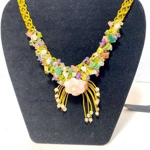 Handcrafted Multi Colored Agate, Crystal Stone Necklace Adjustable Length